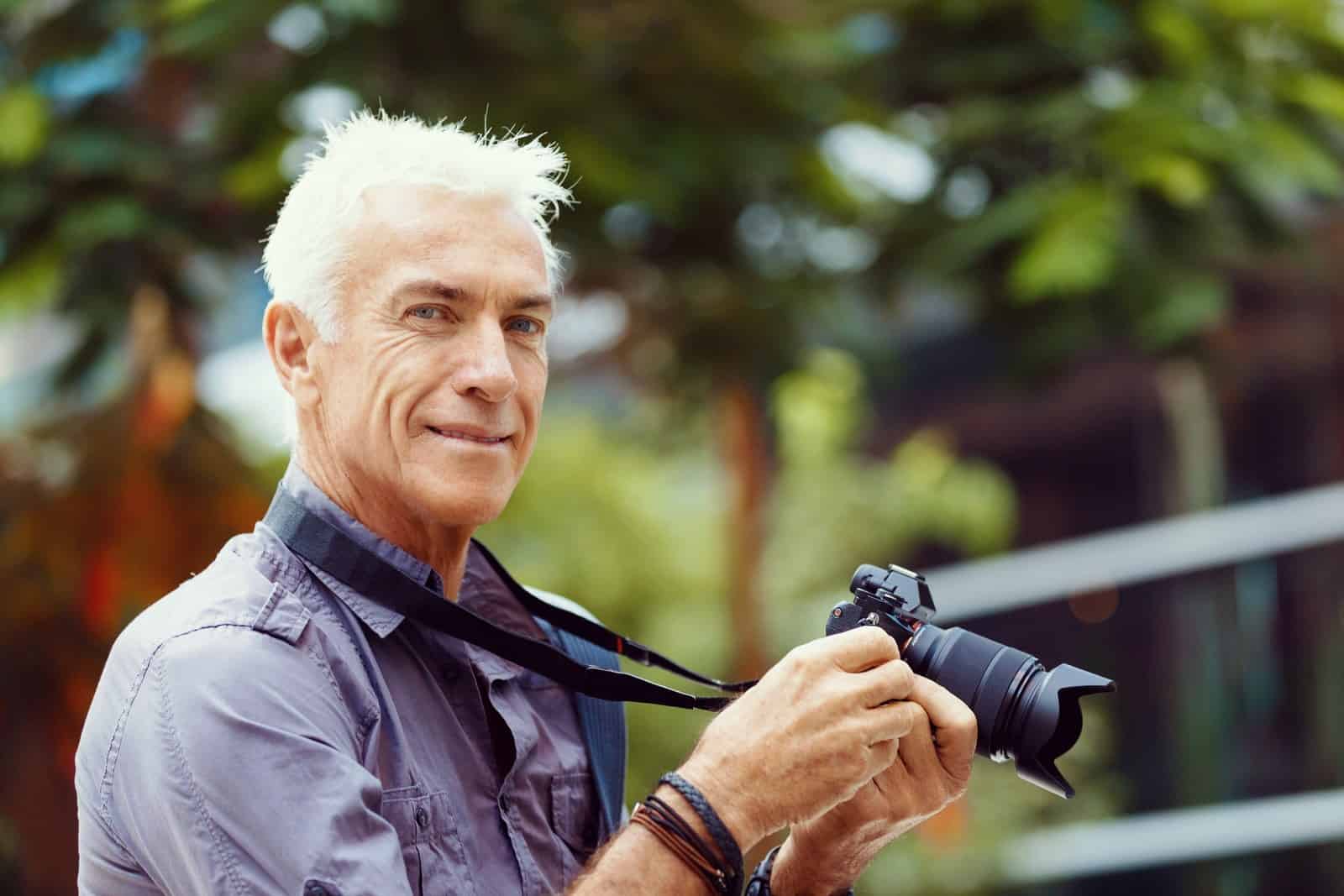 Retirement savings senior with camera